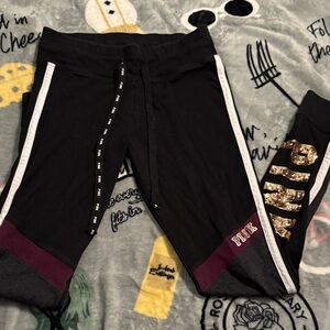 PINK Victoria's Secret Black and Burgundy Joggers rose gold